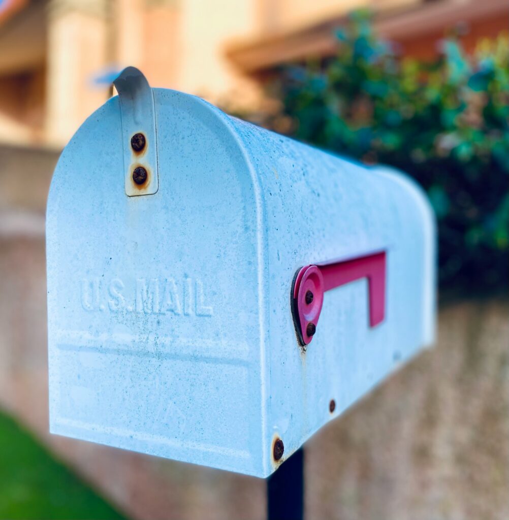 a closeup of a grey mailbox 