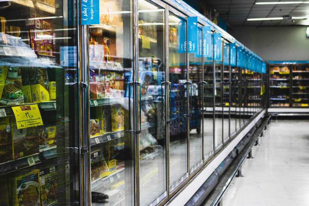 the freezer aisle at the grocery store