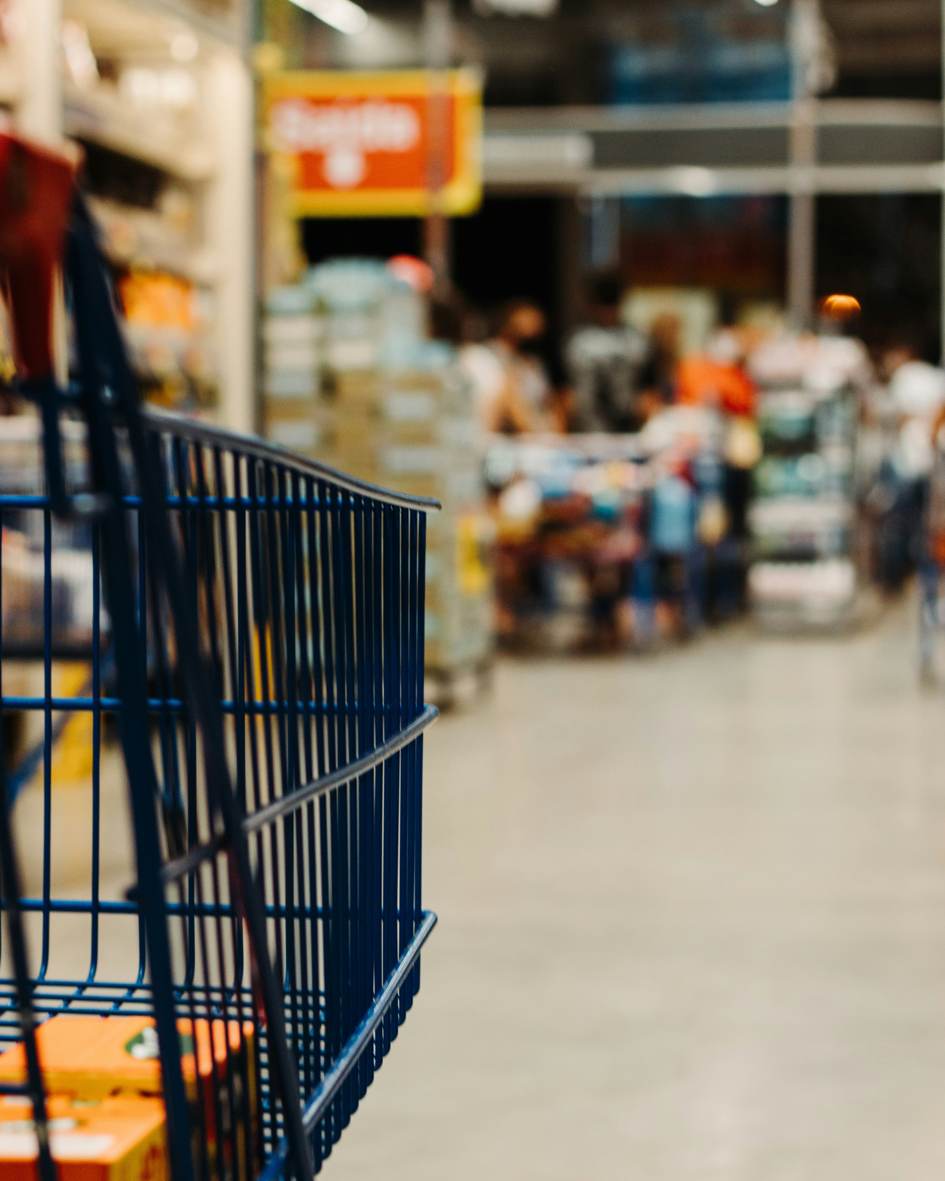 closeup of a shopping cart in the store